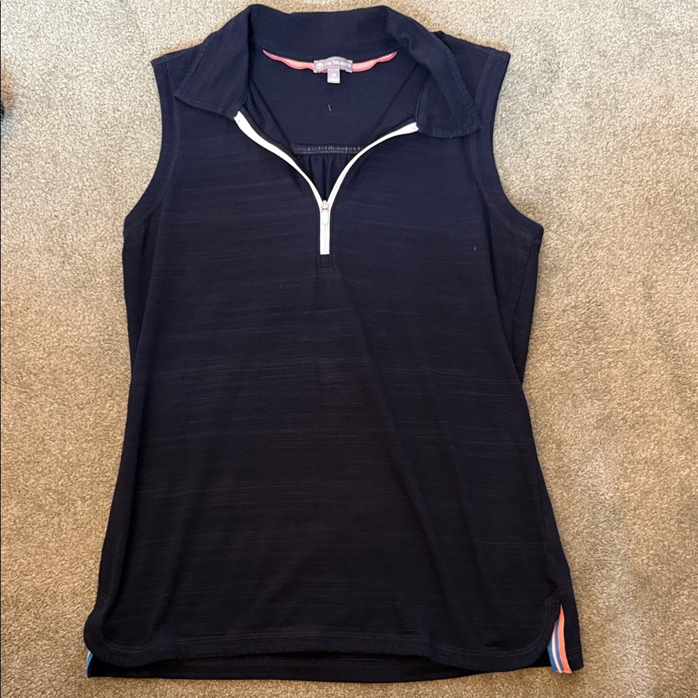 Talbots Navy Sleeveless Zip Polo Top